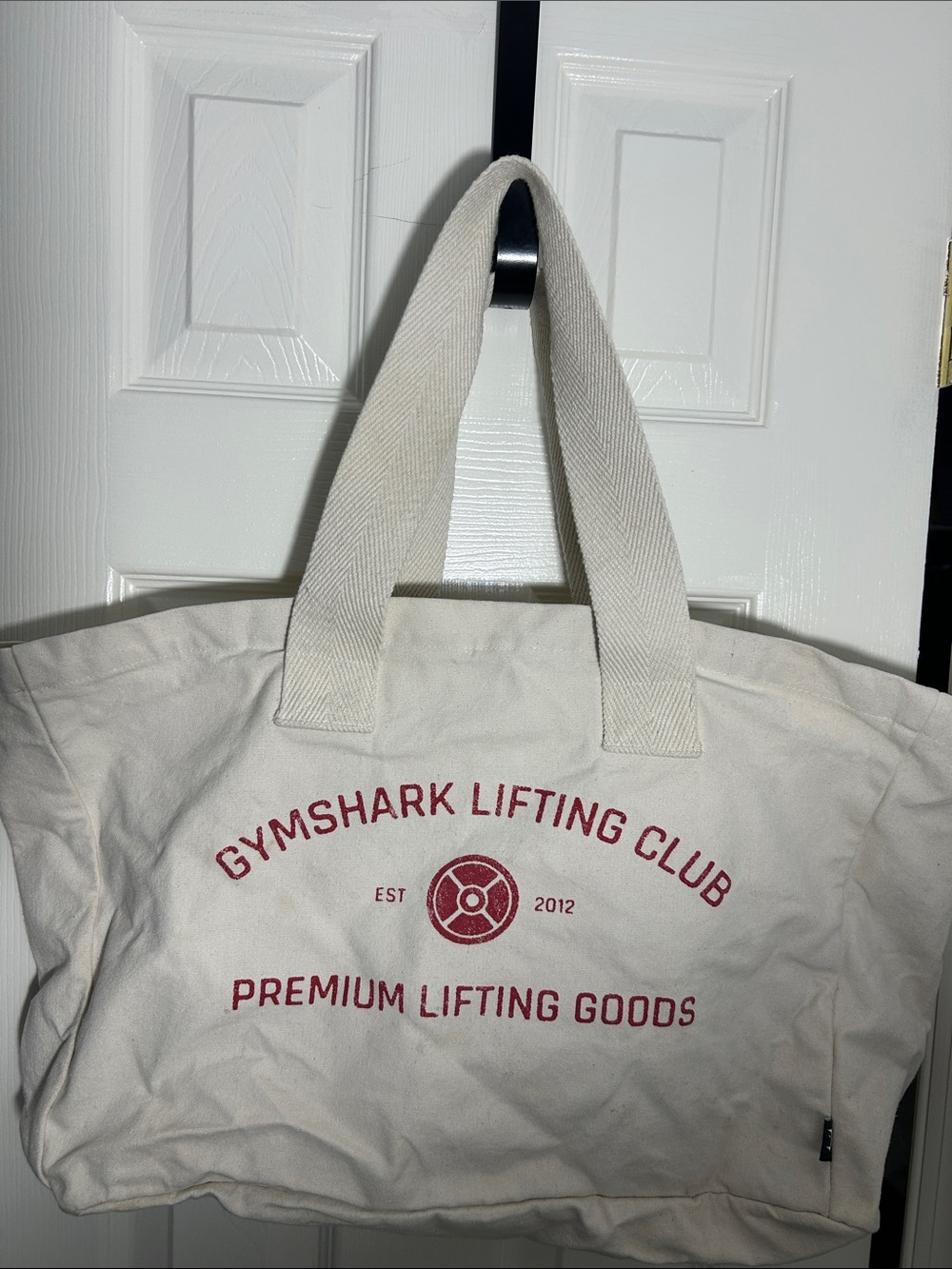 Gymshark Cream Canvas Tote with Red Logo